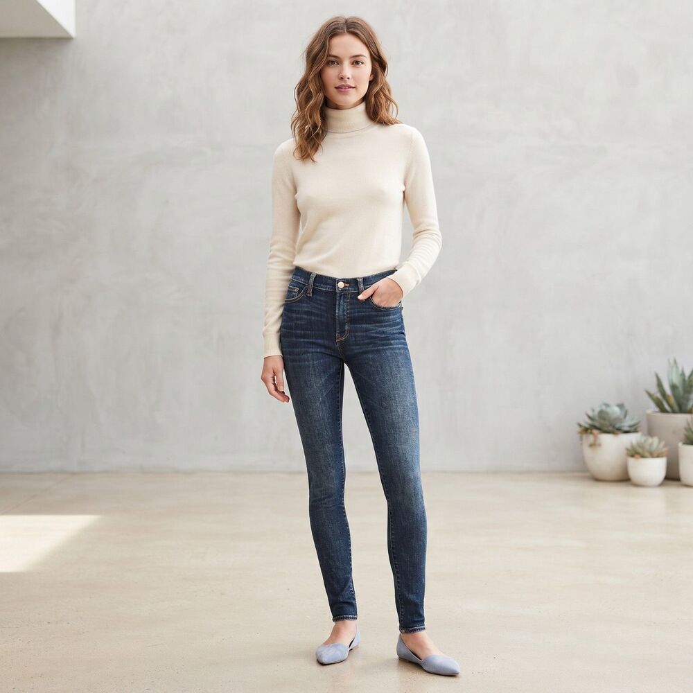 J Crew Women’s Slim Jeans 27 Medium Dark Wash Mid High Rise Stretch G7357